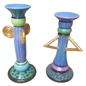 Deux boubougoirs en faience signé XXème 