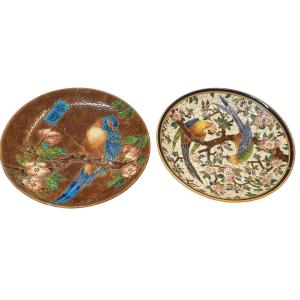 Paire de plats vieillard caranza à restaurer Diamètre 35 cm 