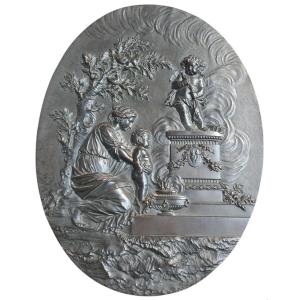 Clodion Medallion In Bas-relief In Bronze, Brown-golden Trim 