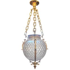 lanterne lustre d'alcove en bronze et cristal de baccarat époque 1900 