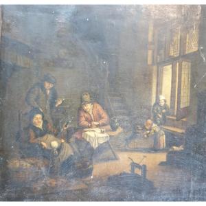 Teniers Huile sur panneau de bois 18eme scène d'intérieur 