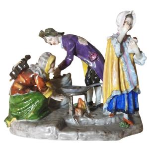 Porcelaine allemande autour du feux a cuire des châtaignes