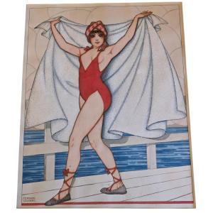 Fernand Couderc aquarelle la begneuse a la serviette 