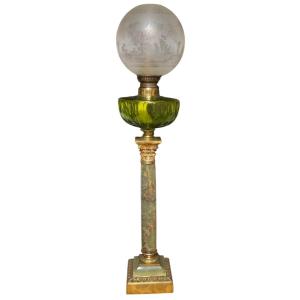 Huge Corinthian Oil Lamp In Bronze And Onyx, 86 Cm High