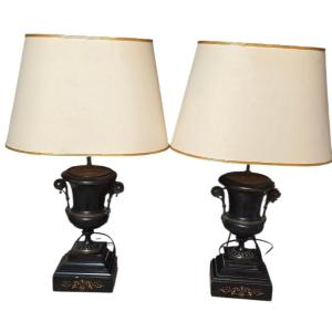 Paire de lampes marbre Napoléon III 