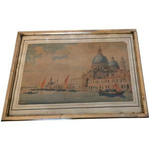 Watercolor Of Venice, The Grand Canal With The Basilica Of Santa Maria, Signed Canella
