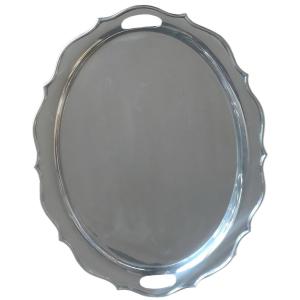 Plateau argent massif anglais lion passant 2,200 kg 