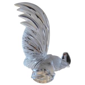 Coq nain lalique mascotte en cristal blanc moulé pressé  Signé à la base LALIQUE France