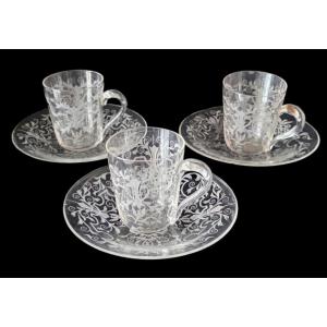 Lobmeyr Vienne 3 Cups And Saucer 19th Century Wheel Cut Crystal