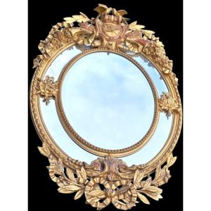 Large Gilded Wood Mirror With Musical Attributes 19th Century Dimensions Height 1,60