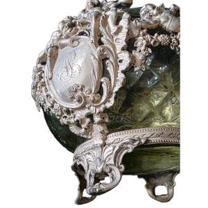 Solid Silver And Crystal Vase Putos XXth Century Magnificent Pocket Vase Encircled With Putos