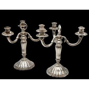 Chrysalia Paris Paire De Candélabres Bronze Argenté Circa 1940