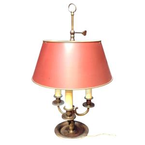 Lampe bouillotte empire à trois feux bronze patine médaille abat jour en tôle 