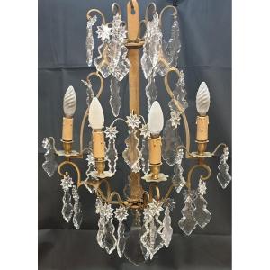 Pair Of Louis XV Four-light Bronze And Crystal Sconces, Late 18th Century