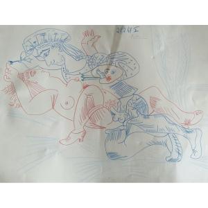 Pablo Picasso tres grande gravure couleur signe au crayon sur papier d'arche 