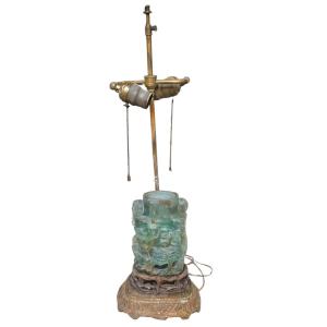 Chinese Brass Table Lamp With Quartz Jade Body Circa 1920/1930