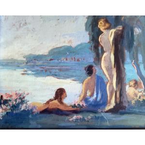 pierre puvis de chavannes gouache matinée d'été signé 