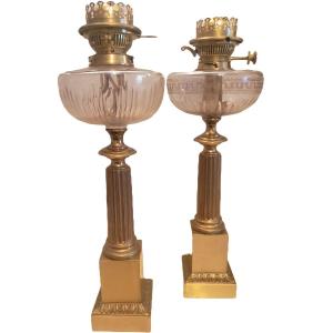 Paire de lampes carcel bronze doré d'époque Empire 