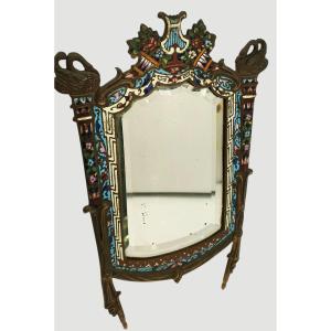 Barbeine Rocaille Toilet Mirror In Bronze With Polychrome Enamelled Cloisonné Decoration