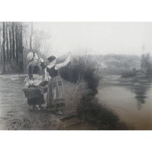 Daniel Ridgway Knight crayon dessin fusain école Américaine XIXeme 