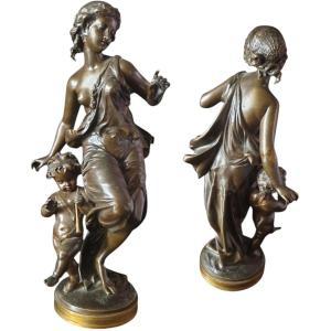 Henry Etienne Dumaine bronze Bacchante et Putto XIXeme