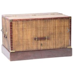 Malle lit de voyage vers 1900 bambou tressé et rangement intérieur cuir