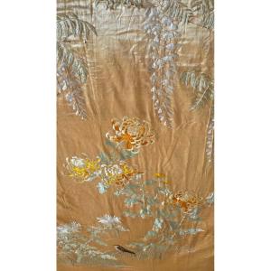 China Embroidery On Silk Caton 3 M² 175 X 180 Cm XIXeme 中国丝绸卡顿刺绣 3 平方米 175 X 180 厘米 19 世纪
