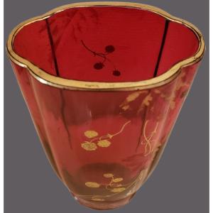 Baccarat Vase Polylobé Cristal Decor A l'Or Circa 1890