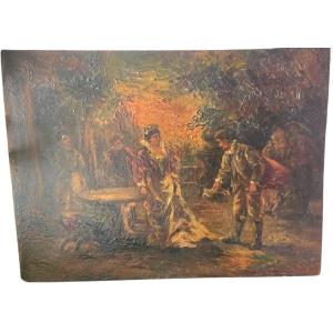 Monticelli Elégantes dans un parc huile sur panneau de noyer