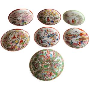 7 dessous de tasses Japon polychrome Satsuma XIXeme 