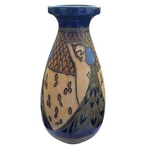 Important Vase en Grès Art Déco ODETTA HB Quimper 35 cm État Musée