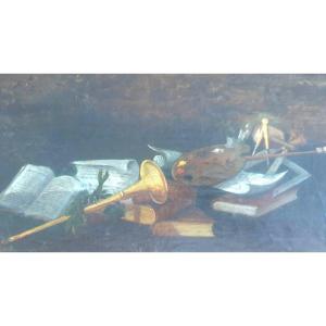 Oil On Panel, 19th Century, French School, Circle Of Blaise Desgoffe, Allegory Of The Arts And The L