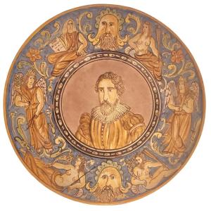 Antique Majolica Dish With A Portrait By François Clouet, 19th Century