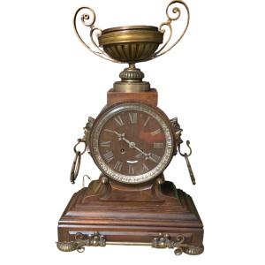 Antique 19th-century Mantel Clock, Signed Ch. Gautier, Mahogany And Bronze, Mahogany Wood