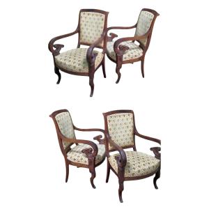 Série de 4 Fauteuils d’Époque Restauration en Acajou de Cuba Attribués à Jacob-Desmalter