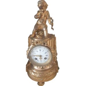 Vintage Table Or Mantel Clock, Louis-philippe-style Restoration In Gilded Bronze 