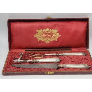 Antique 3-piece Leg Of Lamb Dinner Set, Silver-plated, With Neck Ring, Original Case, Comptoir Général De Paris