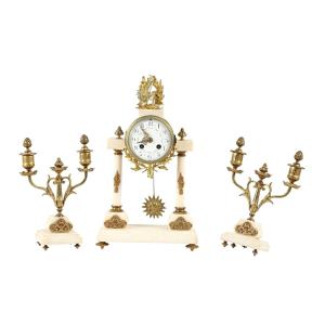 White Marble And Gilded Bronze Mantelpiece, 19th-century Louis XVI Style
