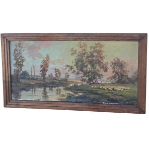  H. M. Raton  Lagoons In The Moors Oil On Canvas, Original 19th-century Frame 