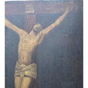 Christ en Croix sur panneau de chêne École Européenne du XVIIe siècle