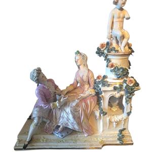 Grand groupe en porcelaine de Saxe Thuringe Scène galante Hauteur 29 cm 