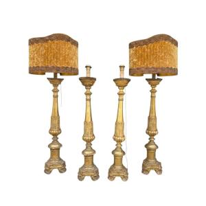 Paire de grandes lampes Pique-cierges en bois doré d'époque XVIIIᵉ siècle 130 cm