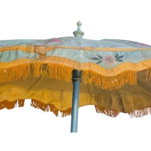 ombrelle parasol de procession ancien en toile peinte à la main chine ou Japon 