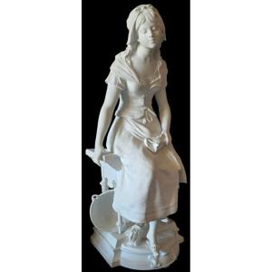   Sculpture ancienne en biscuit de porcelaine Parian Cendrillon Auguste Moreau Cachet PARIS  