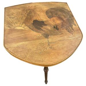 émile Gallé Side Table With Marquetry Depicting A Rooster Singing In The Sun, Nancy School