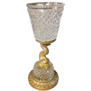 Rare coupe de milieu de table en cristal taillé et bronze doré & Baccarat debut XIXeme