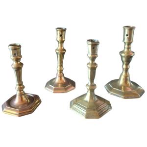 Set Of 4 17th-century Bronze Candlesticks Louis XIV Period