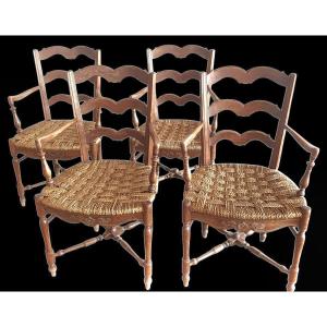 Set Of 4 Provencal Armchairs With Cap Back Of Gendearme Assise Paille