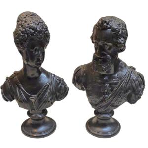 A Rare Pair Of Bronze Busts Of Henry IV And Marie De' Medici, 18th Century