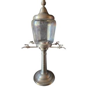  Ricard Pernod Absinthe Bistro Fountain, Metal And Crystal, "french Man," With 4 Functional Taps
